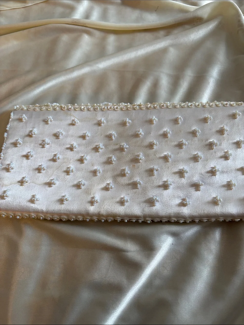 Beaded White Vintage Sequin Clutch Bag - Elegant Evening Envelope Purse
